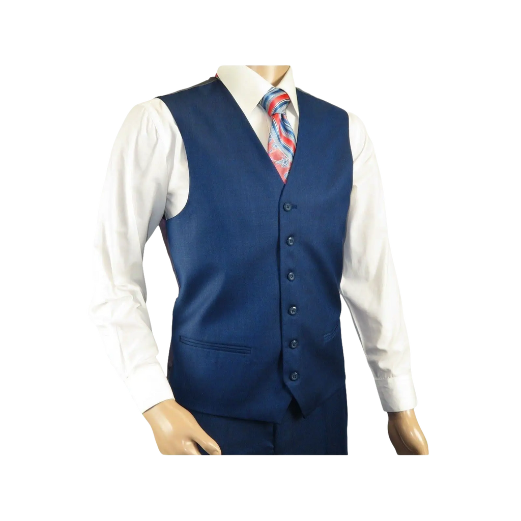 Mens Vitali Three Piece Suit Vested Sharkskin Sheen M3090 Royal blue Regular fit - J.Valintin Men's Wear Legend - 31894