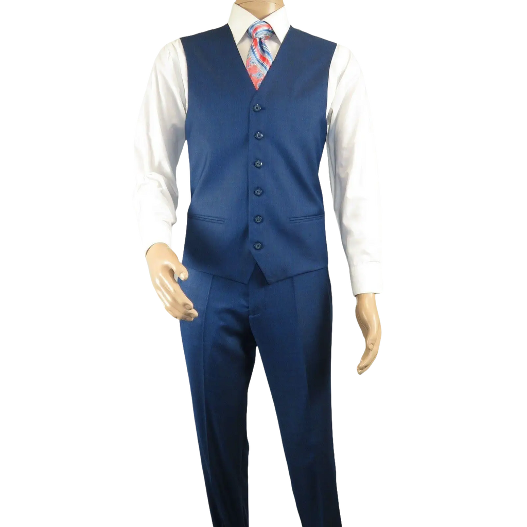 Mens Vitali Three Piece Suit Vested Sharkskin Sheen M3090 Royal blue Regular fit - J.Valintin Men's Wear Legend - 31894