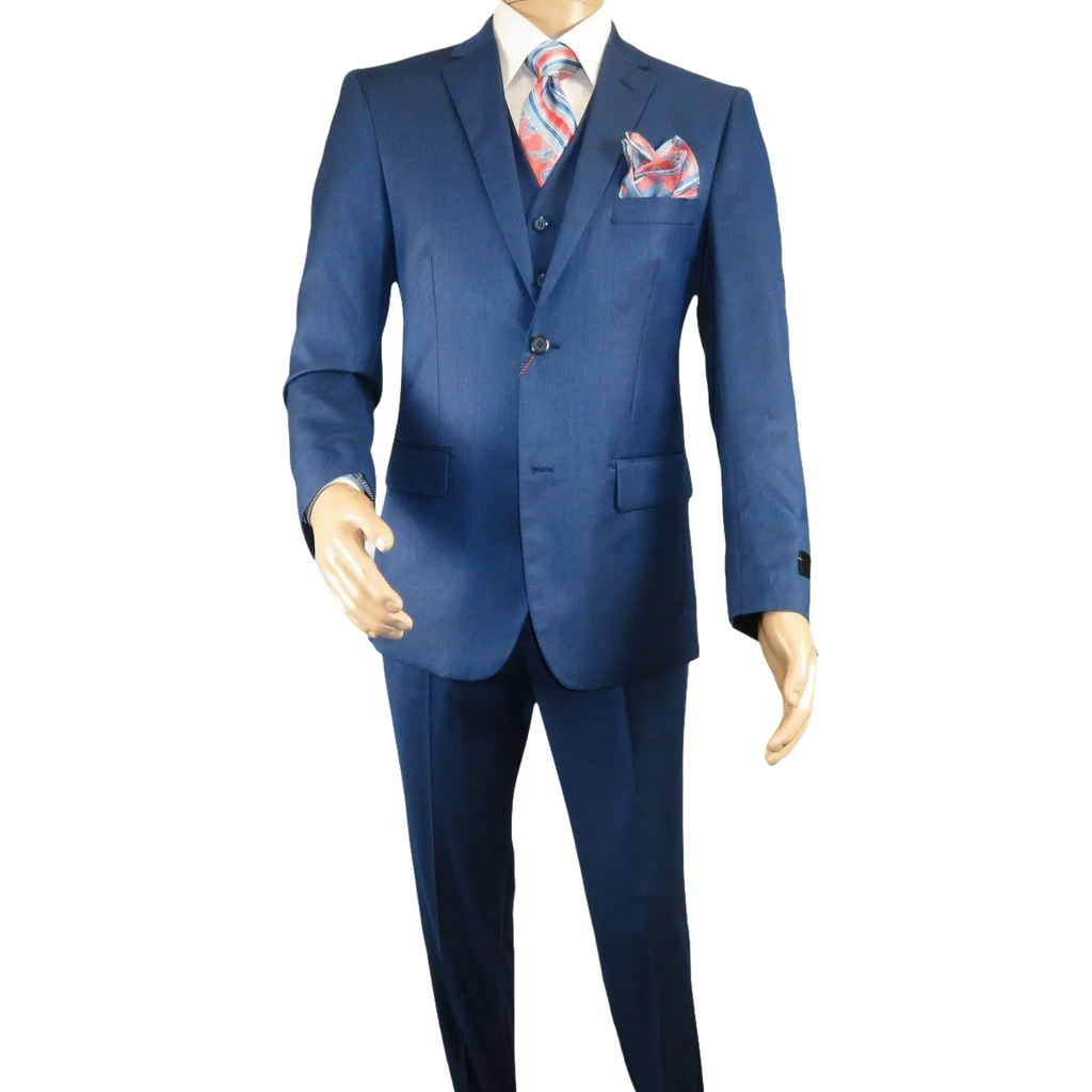 Mens Vitali Three Piece Suit Vested Sharkskin Sheen M3090 Royal blue Regular fit - J.Valintin Men's Wear Legend - 31894