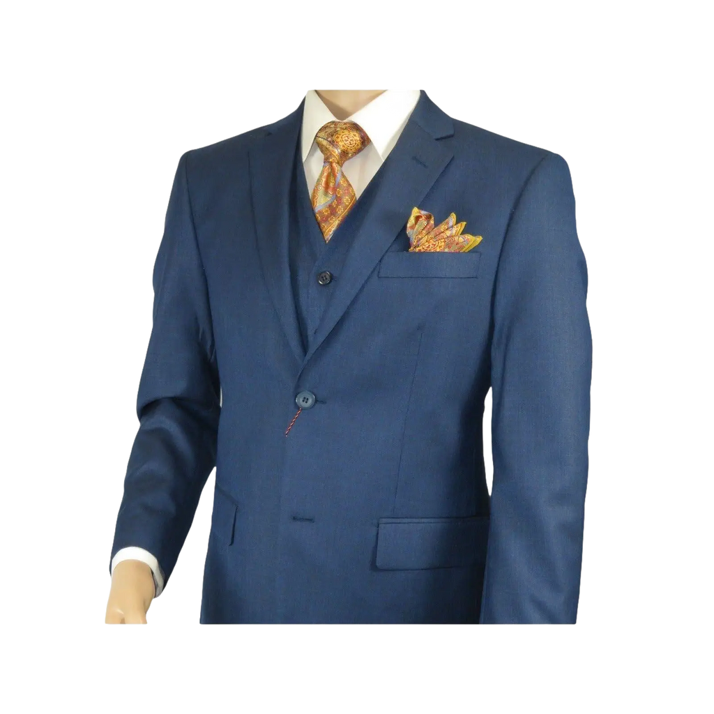 Mens Vitali Three Piece Suit Vested Sharkskin Sheen M3090 Royal blue Regular fit - J.Valintin Men's Wear Legend - 31894