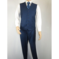 Mens Vitali Three Piece Suit Vested Sheen Sharkskin Business M3090 Ink blue - J.Valintin Men's Wear Legend - 93579
