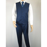 Mens Vitali Three Piece Suit Vested Sheen Sharkskin Business M3090 Ink blue - J.Valintin Men's Wear Legend - 93579