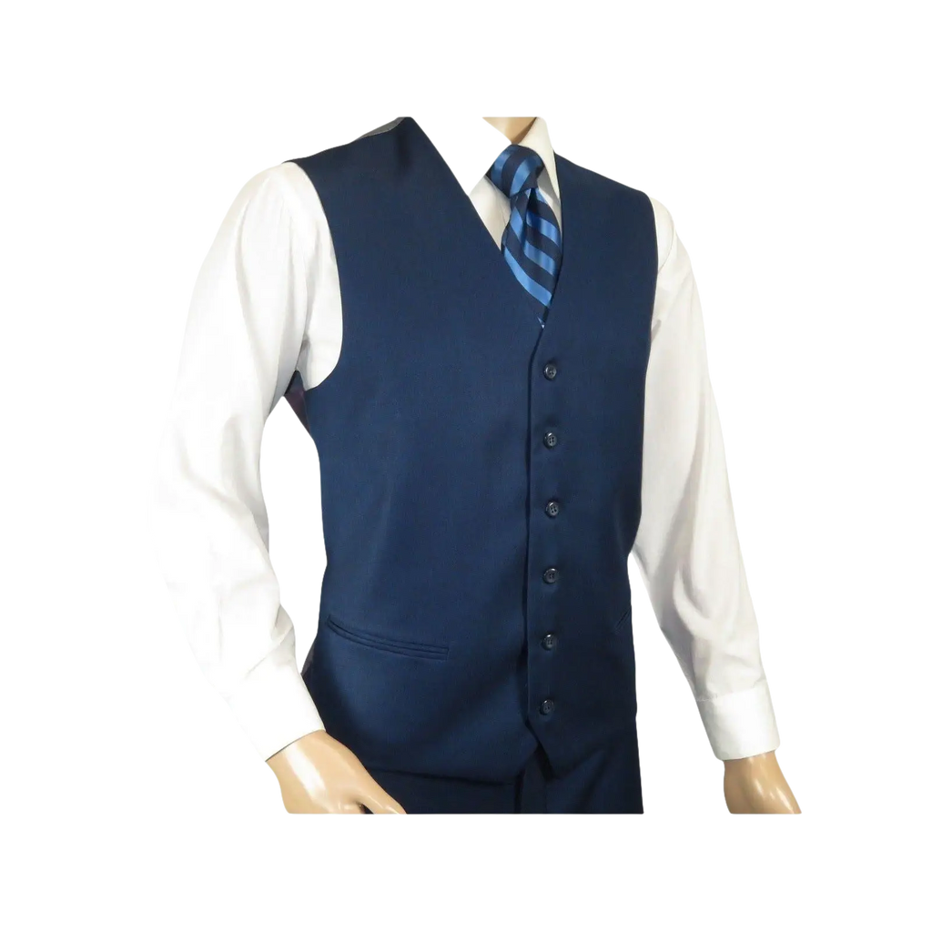 Mens Vitali Three Piece Suit Vested Sheen Sharkskin Business M3090 Ink blue - J.Valintin Men's Wear Legend - 93579
