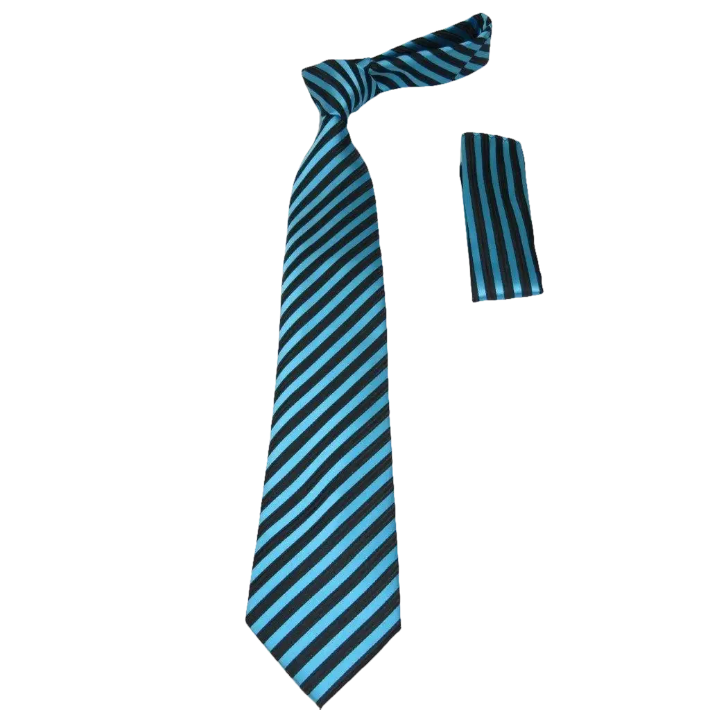 Men's Woven Tie Hankie Set J.Valintin Private Collection R24 Teal Stripe - J.Valintin Men's Wear Legend - 80196