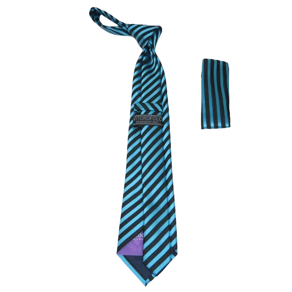 Men's Woven Tie Hankie Set J.Valintin Private Collection R24 Teal Stripe - J.Valintin Men's Wear Legend - 80196