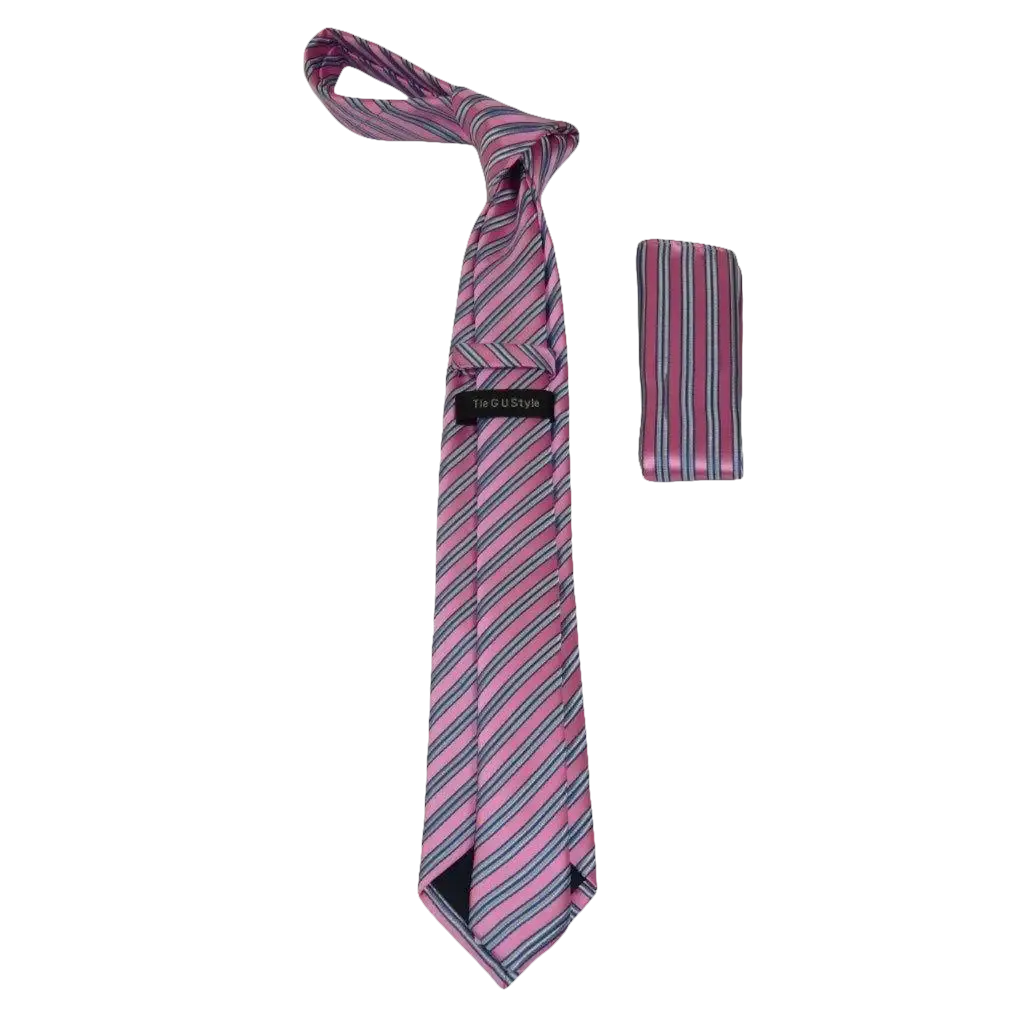 Men's Woven Tie Hankie Set J.Valintin Private Collection R28 Pink Stripe - J.Valintin Men's Wear Legend - 95572