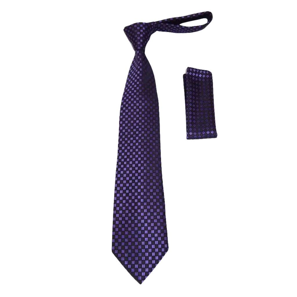 Men's Woven Tie Hankie Set J.Valintin Private Collection R29 Purple Checker - J.Valintin Men's Wear Legend - 95571