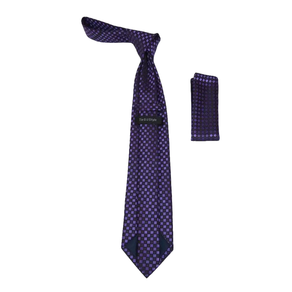 Men's Woven Tie Hankie Set J.Valintin Private Collection R29 Purple Checker - J.Valintin Men's Wear Legend - 95571