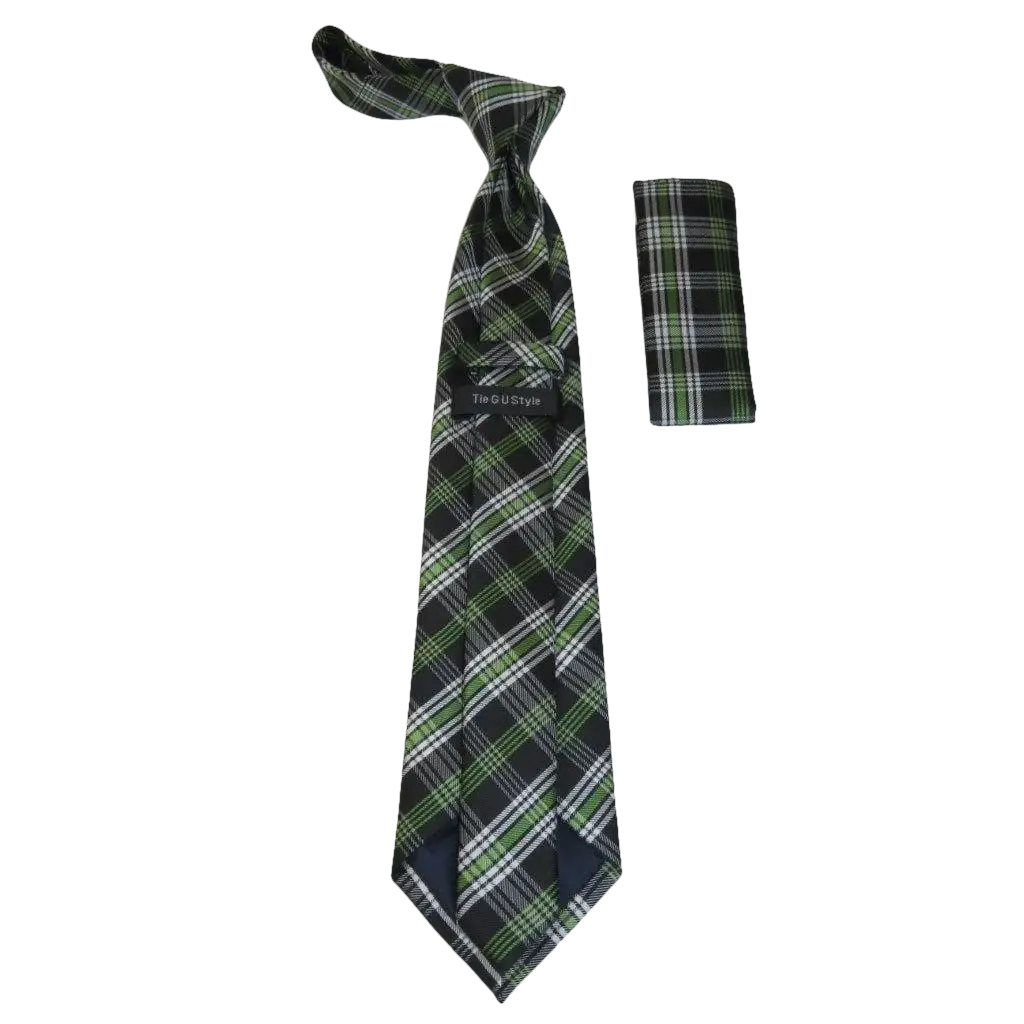 Men's Woven Tie Hankie Set J.Valintin Private Collection R30 Green English Plaid - J.Valintin Men's Wear Legend - 95570