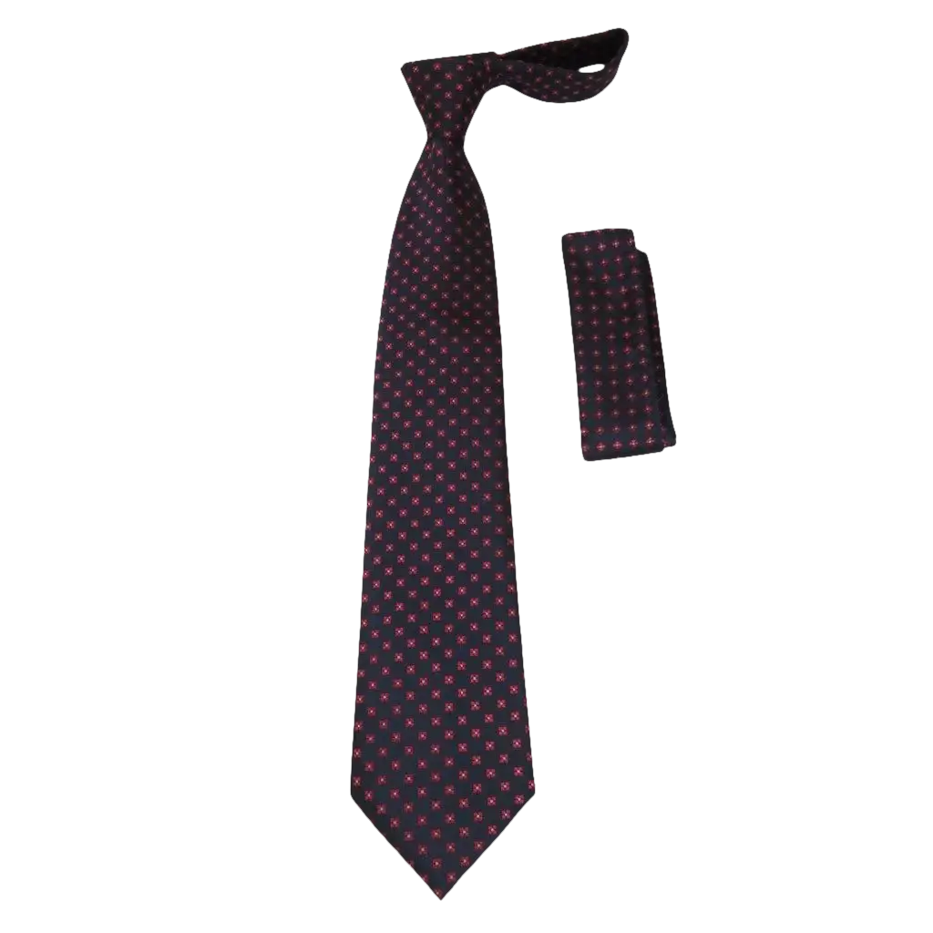 Men's Woven Tie Hankie Set J.Valintin Private Collection R34 Navy Red - J.Valintin Men's Wear Legend - 95566