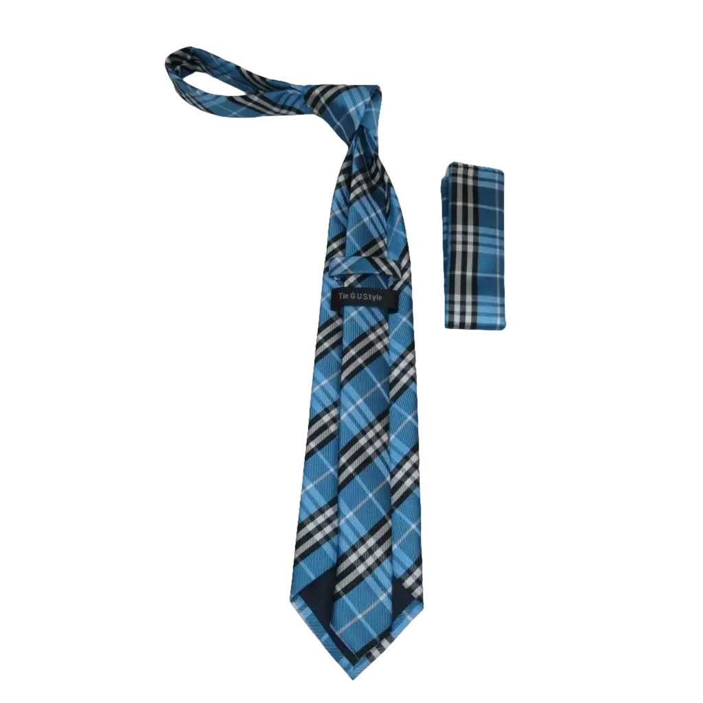 Men's Woven Tie Hankie Set J.Valintin Private Collection R37 Teal Blue Plaid - J.Valintin Men's Wear Legend - 95563