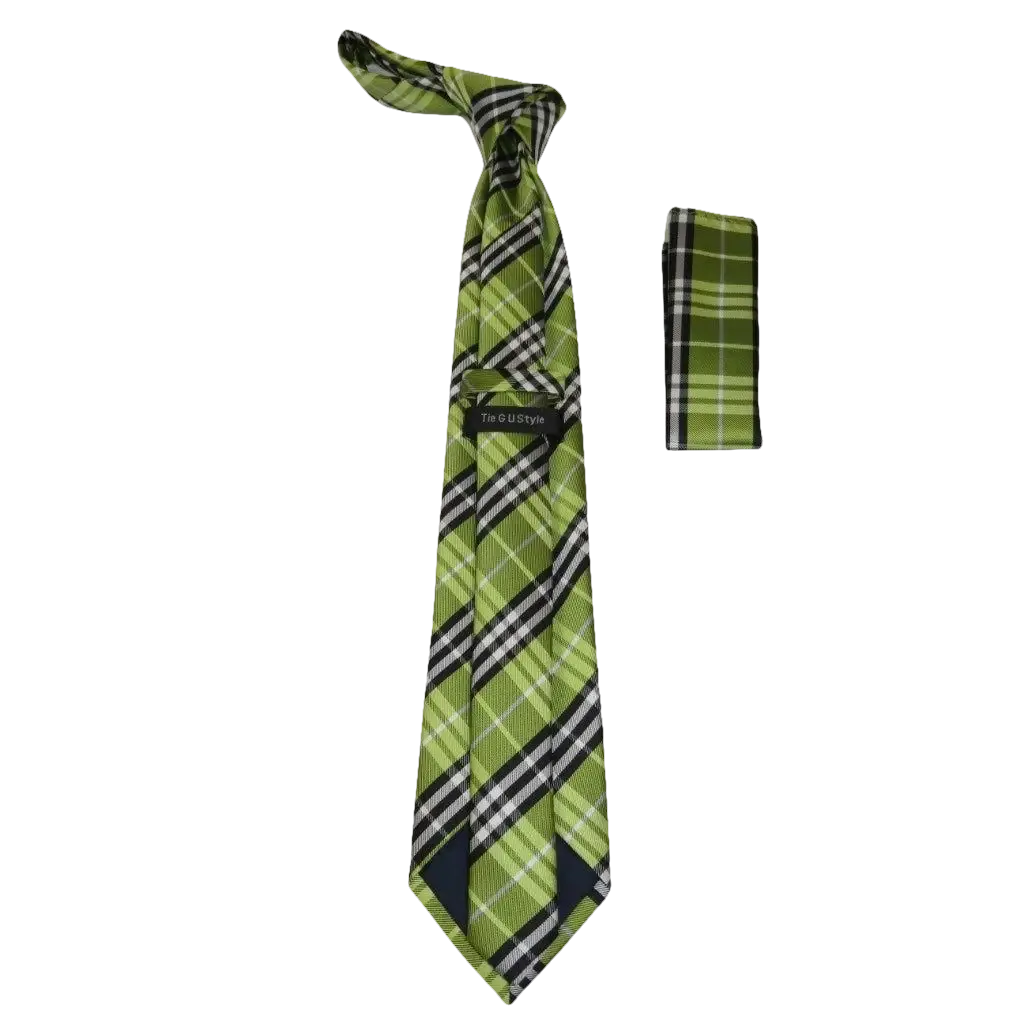 Men's Woven Tie Hankie Set J.Valintin Private Collection R38 Green Plaid - J.Valintin Men's Wear Legend - 95562