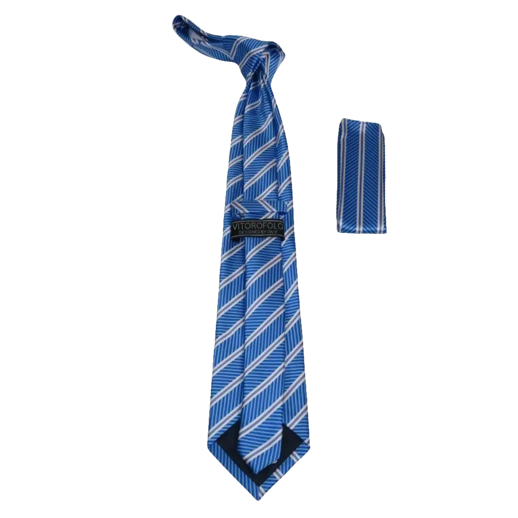 Men's Woven Tie Hankie Set J.Valintin Private Collection R53 Blue Stripe - J.Valintin Men's Wear Legend - 95547