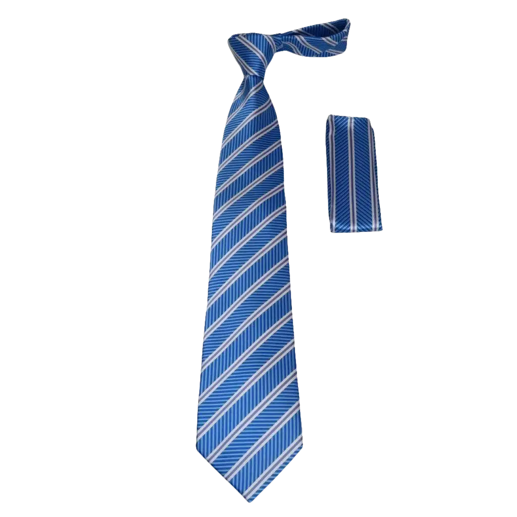 Men's Woven Tie Hankie Set J.Valintin Private Collection R53 Blue Stripe - J.Valintin Men's Wear Legend - 95547