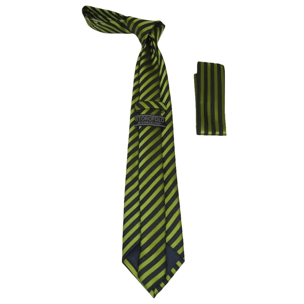 Men's Woven Tie Hankie Set J.Valintin Private Collection R57 Green Stripe - J.Valintin Men's Wear Legend - 95543