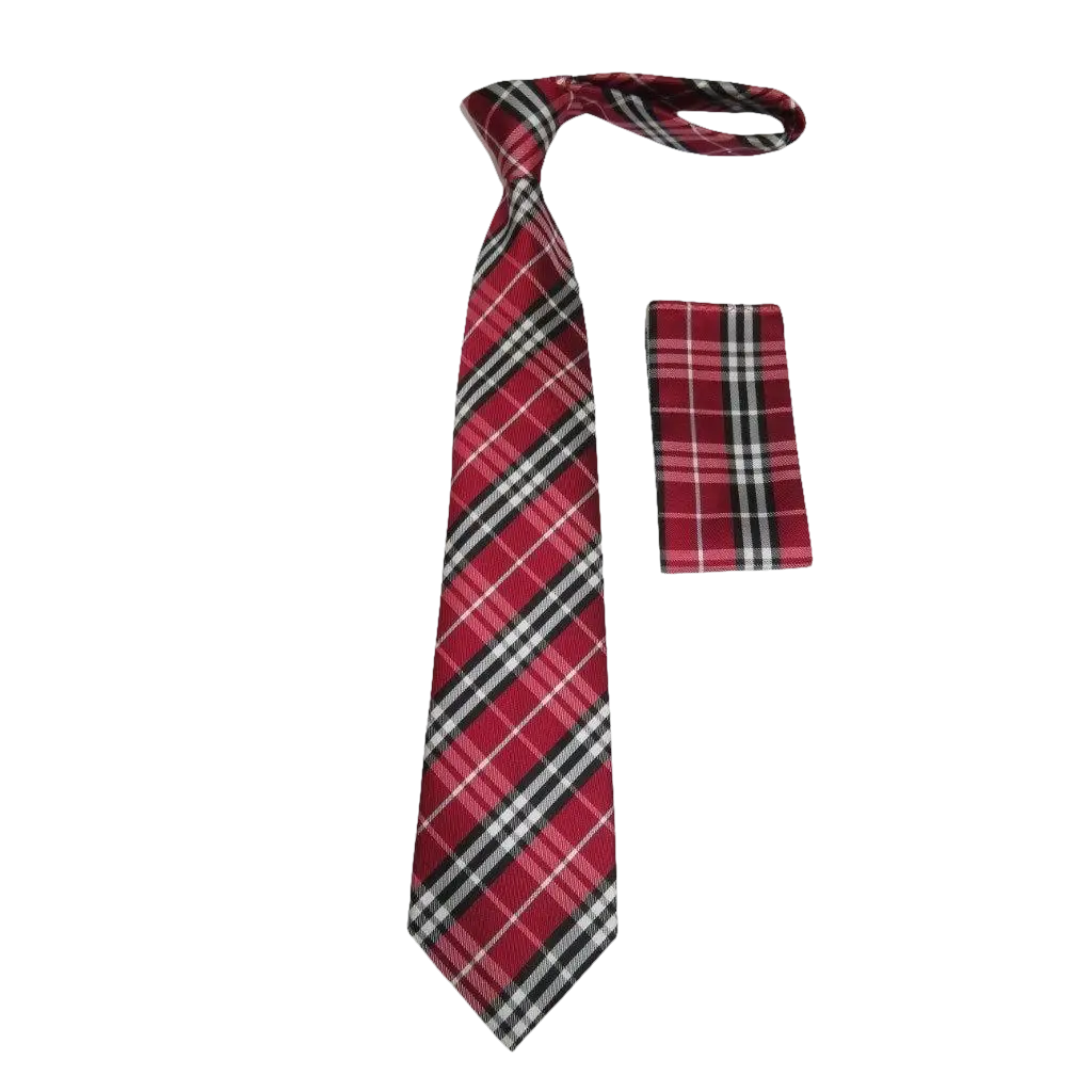 Men's Woven Tie Hankie Set J.Valintin Private Collection R7 Red English Plaid - J.Valintin Men's Wear Legend - 80179