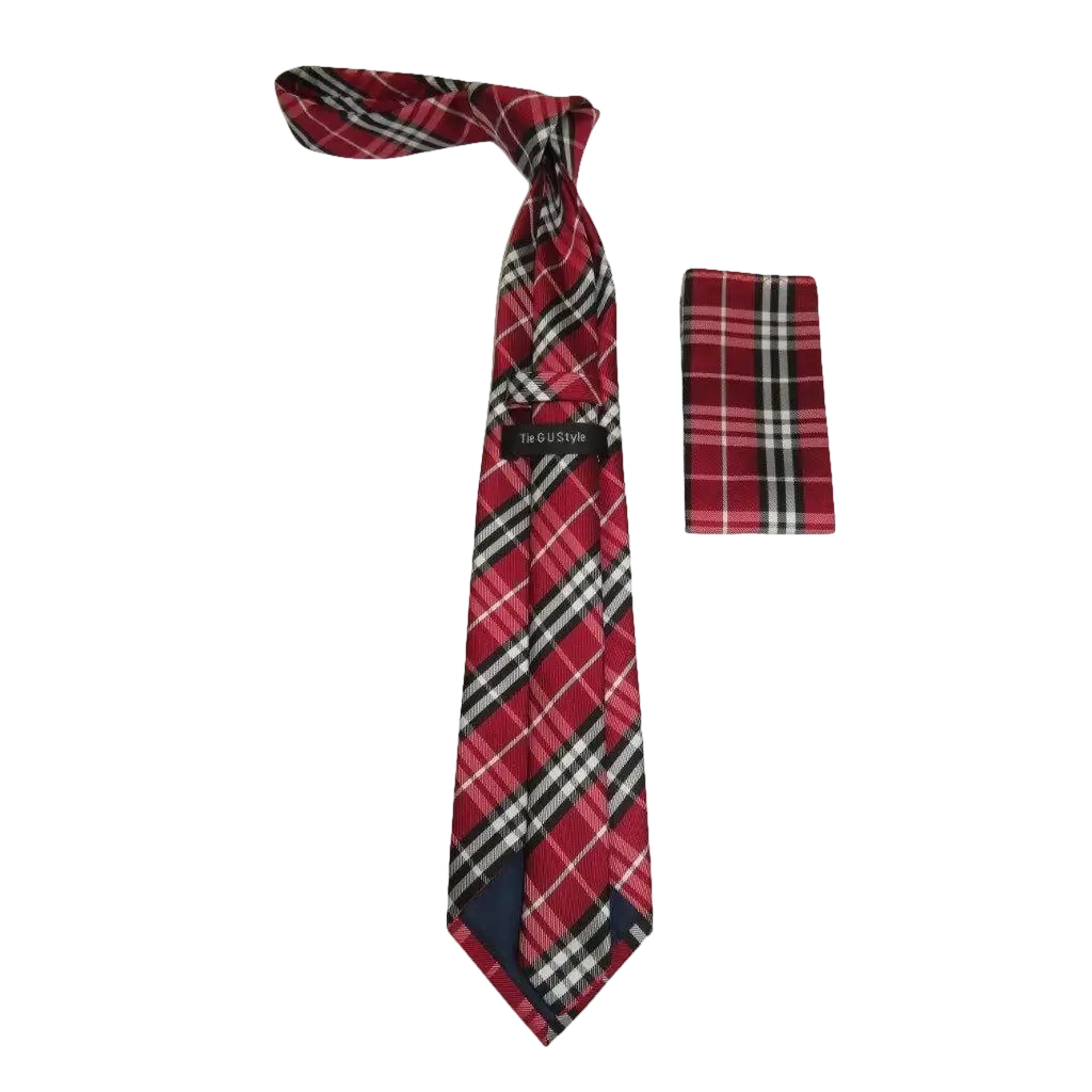 Men's Woven Tie Hankie Set J.Valintin Private Collection R7 Red English Plaid - J.Valintin Men's Wear Legend - 80179