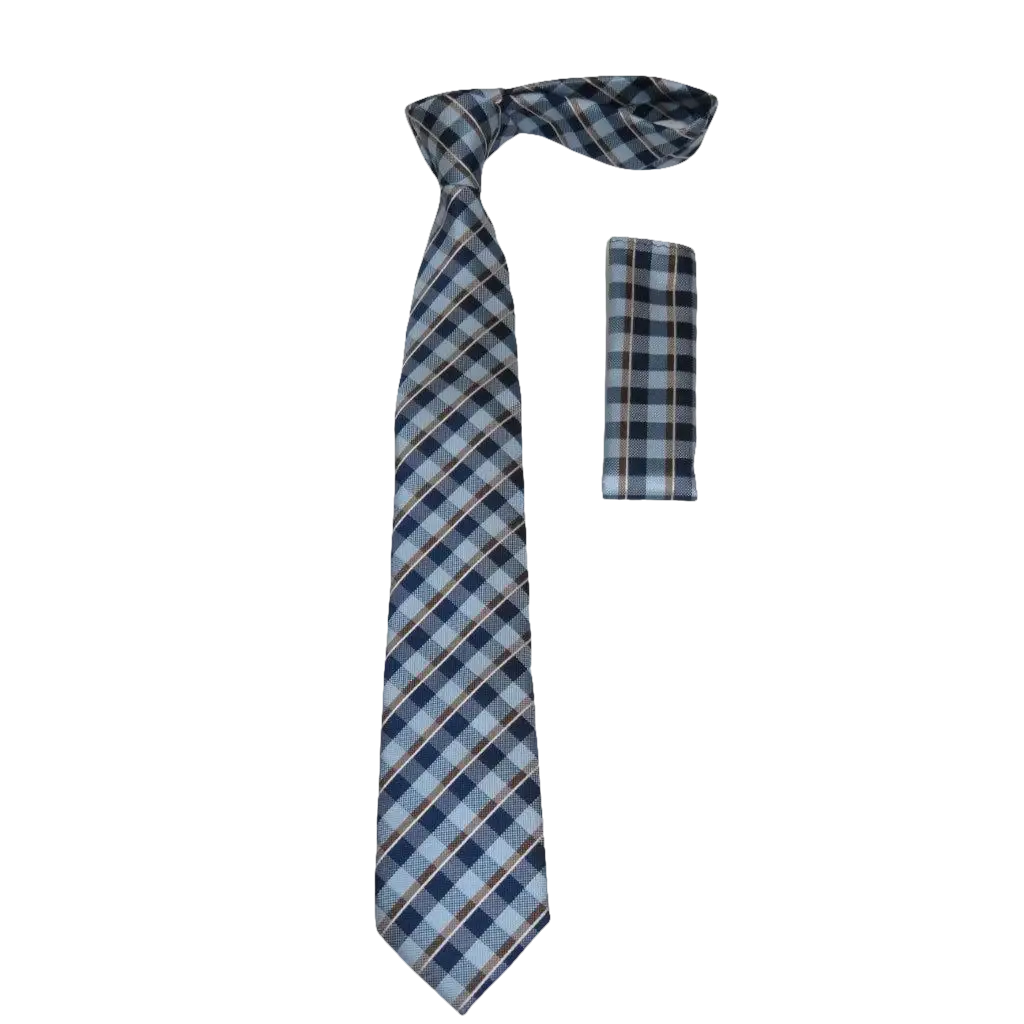 Men's Woven Tie Hankie Set J.Valintin Private Collection R72 Blue Plaid - J.Valintin Men's Wear Legend - 95587