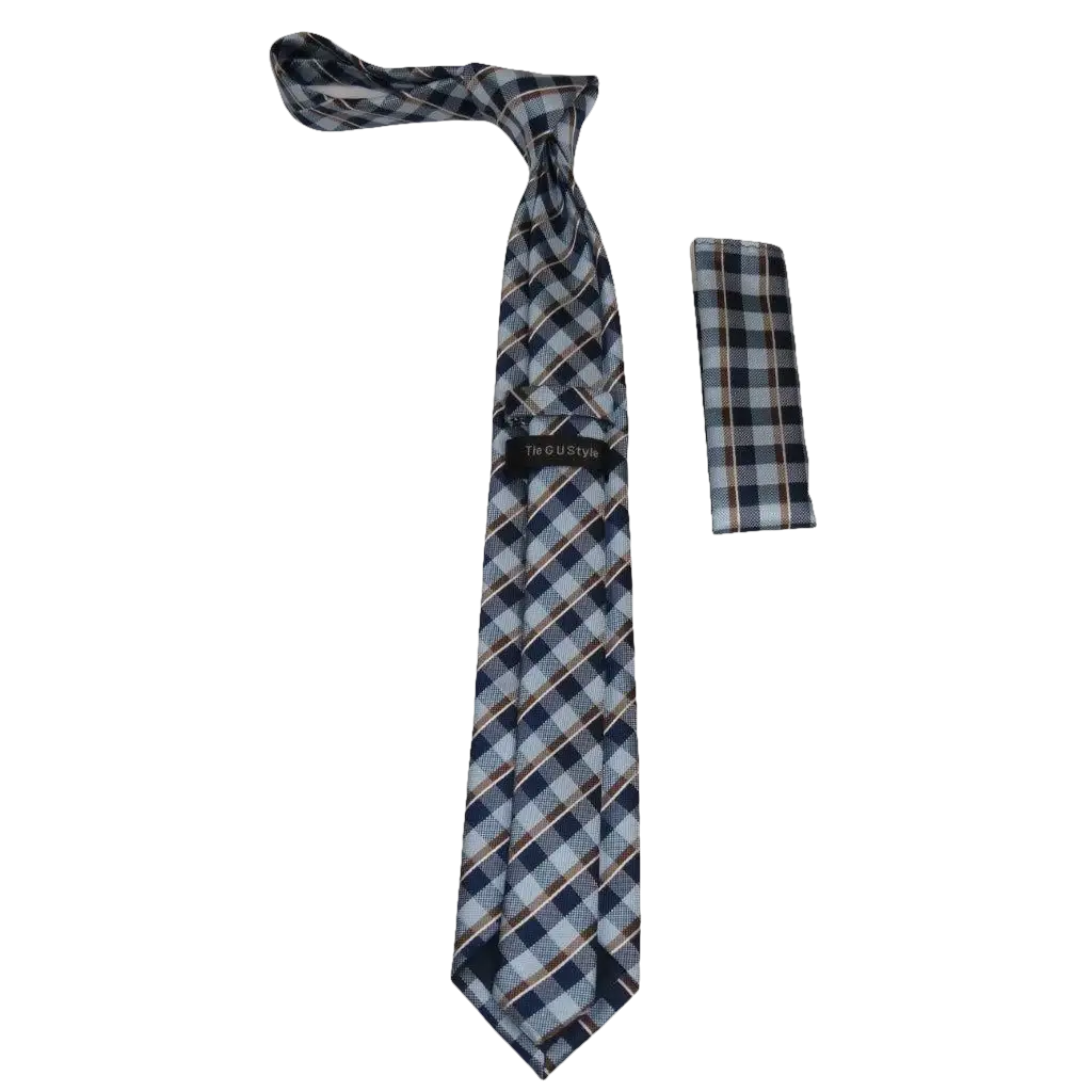 Men's Woven Tie Hankie Set J.Valintin Private Collection R72 Blue Plaid - J.Valintin Men's Wear Legend - 95587