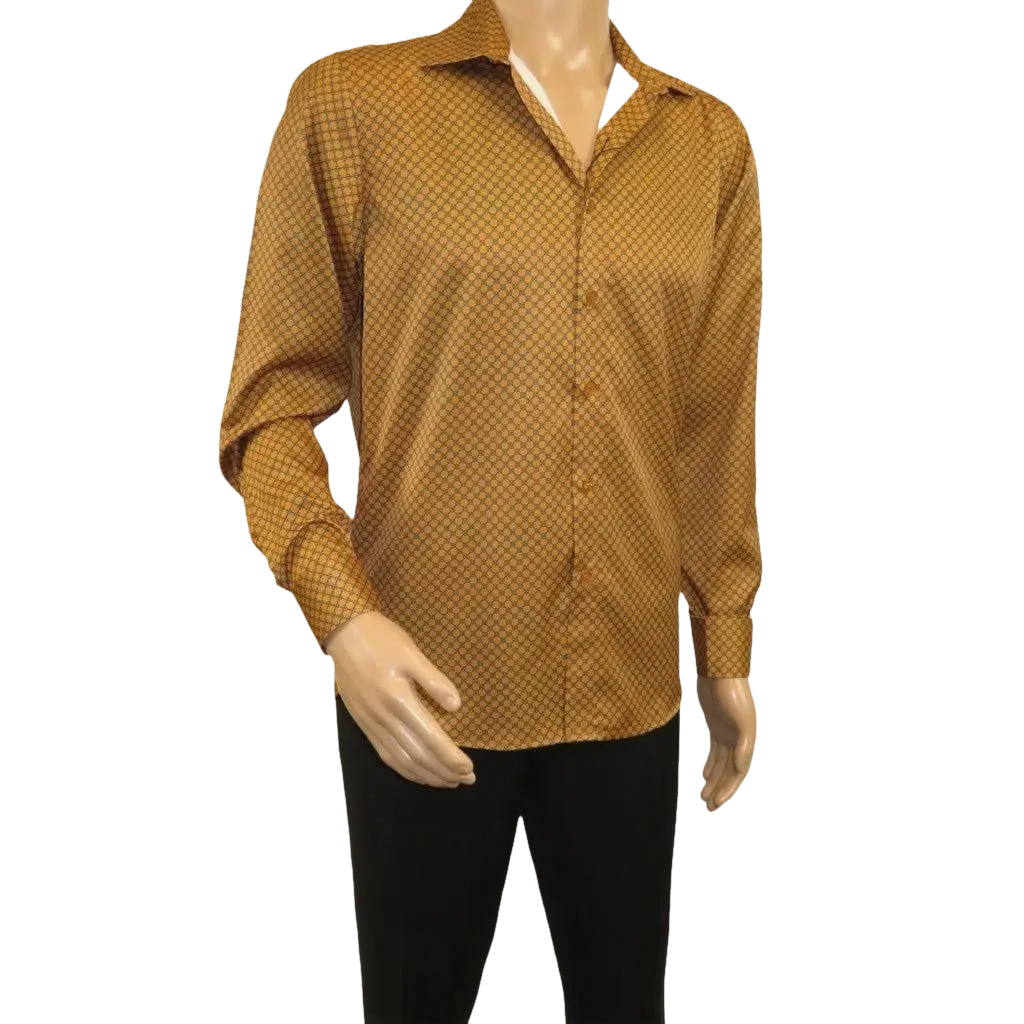 Men's Sports Shirt By Moderno Checker Fancy Long Sleeves MJLS-890 Gold