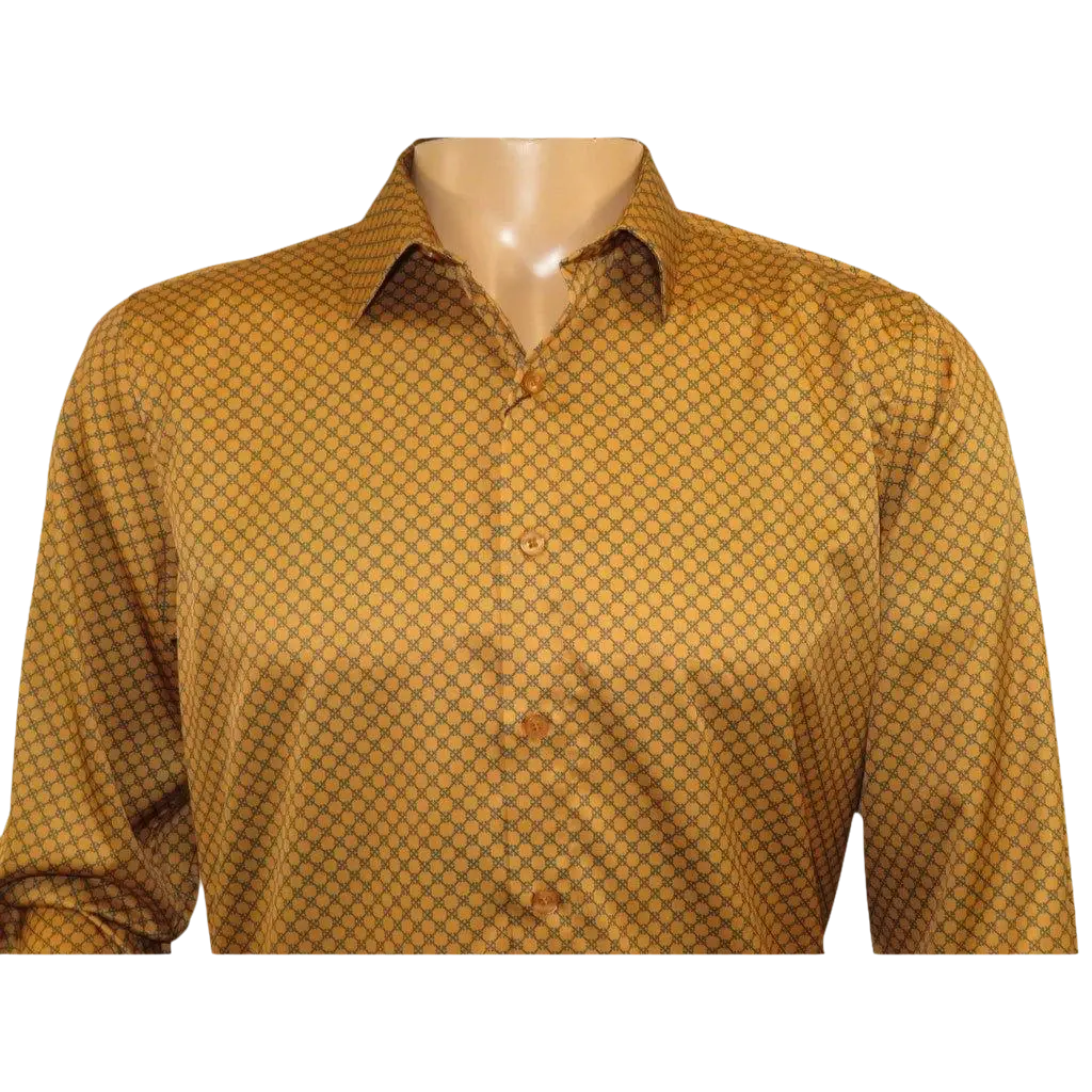 Men's Sports Shirt By Moderno Checker Fancy Long Sleeves MJLS-890 Gold