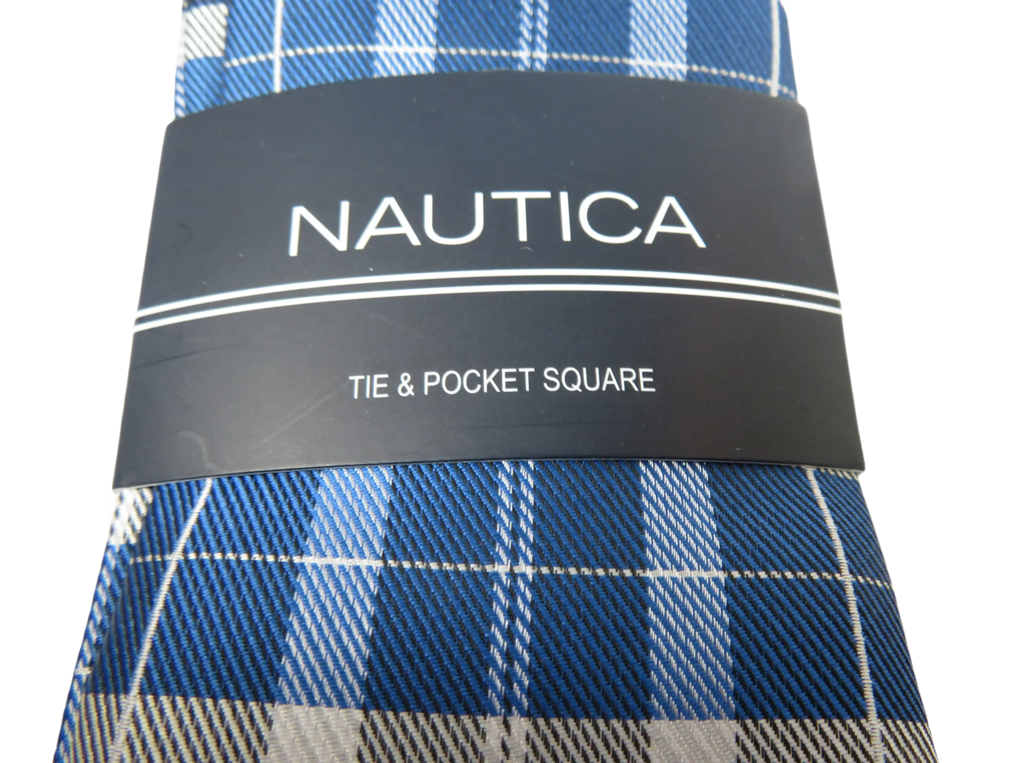 Men's  Nautica Tie and Hankie Set Woven Silky Feel #Nautica-5 Blue Checkers