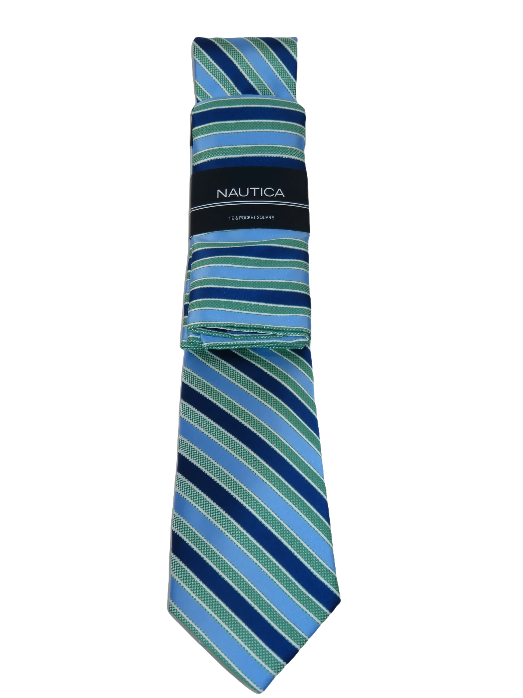 Men's  Nautica Tie and Hankie Set Woven Silky Feel #Nautica-7 Green Blue