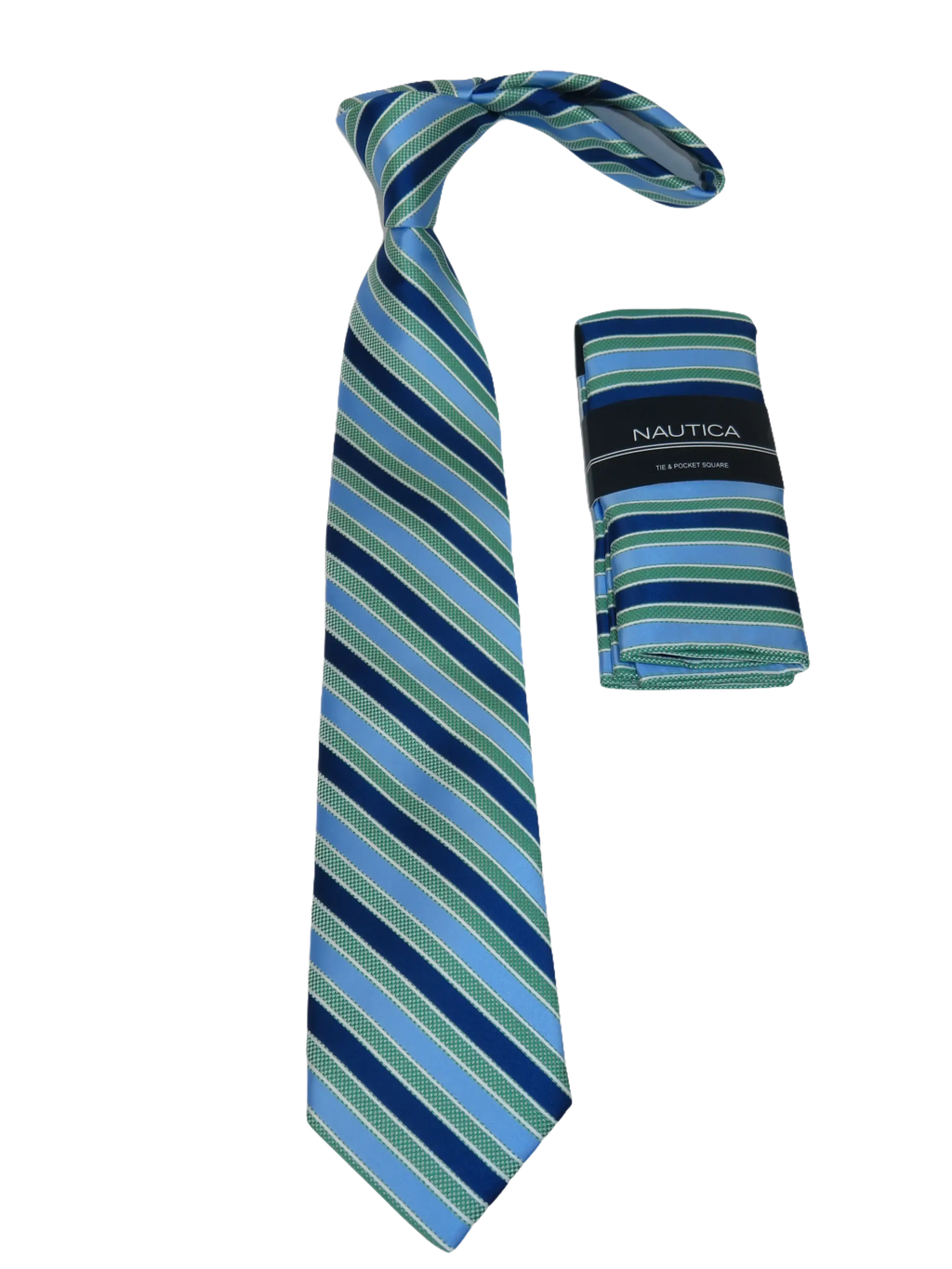 Men's  Nautica Tie and Hankie Set Woven Silky Feel #Nautica-7 Green Blue