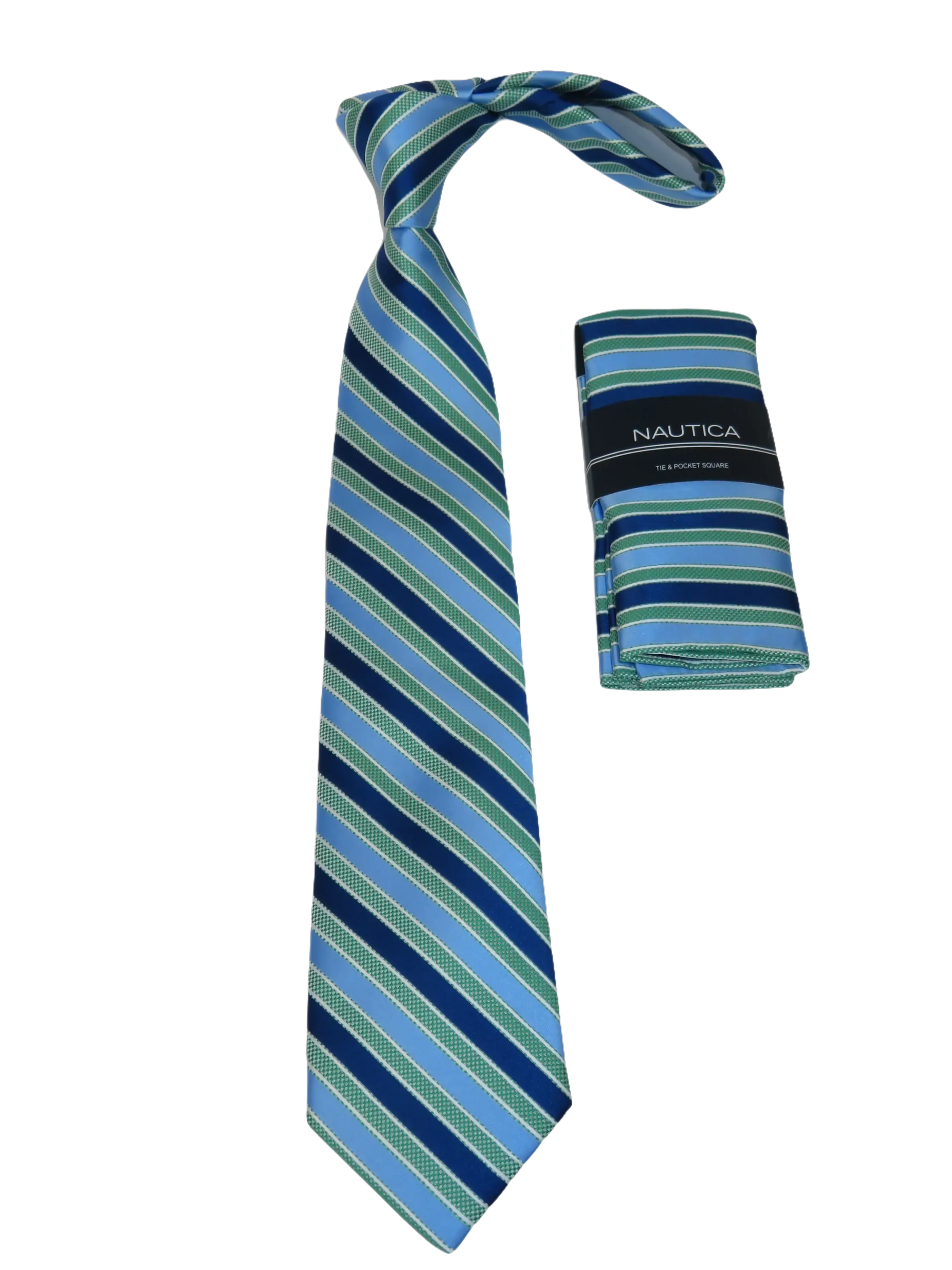 Men's  Nautica Tie and Hankie Set Woven Silky Feel #Nautica-7 Green Blue