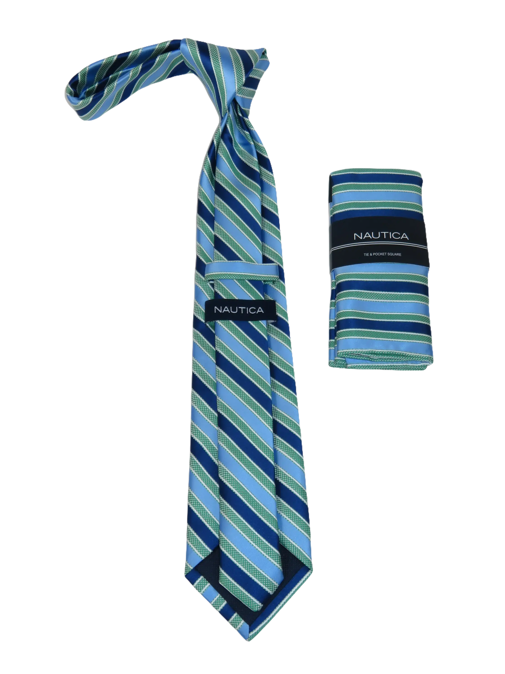 Men's  Nautica Tie and Hankie Set Woven Silky Feel #Nautica-7 Green Blue