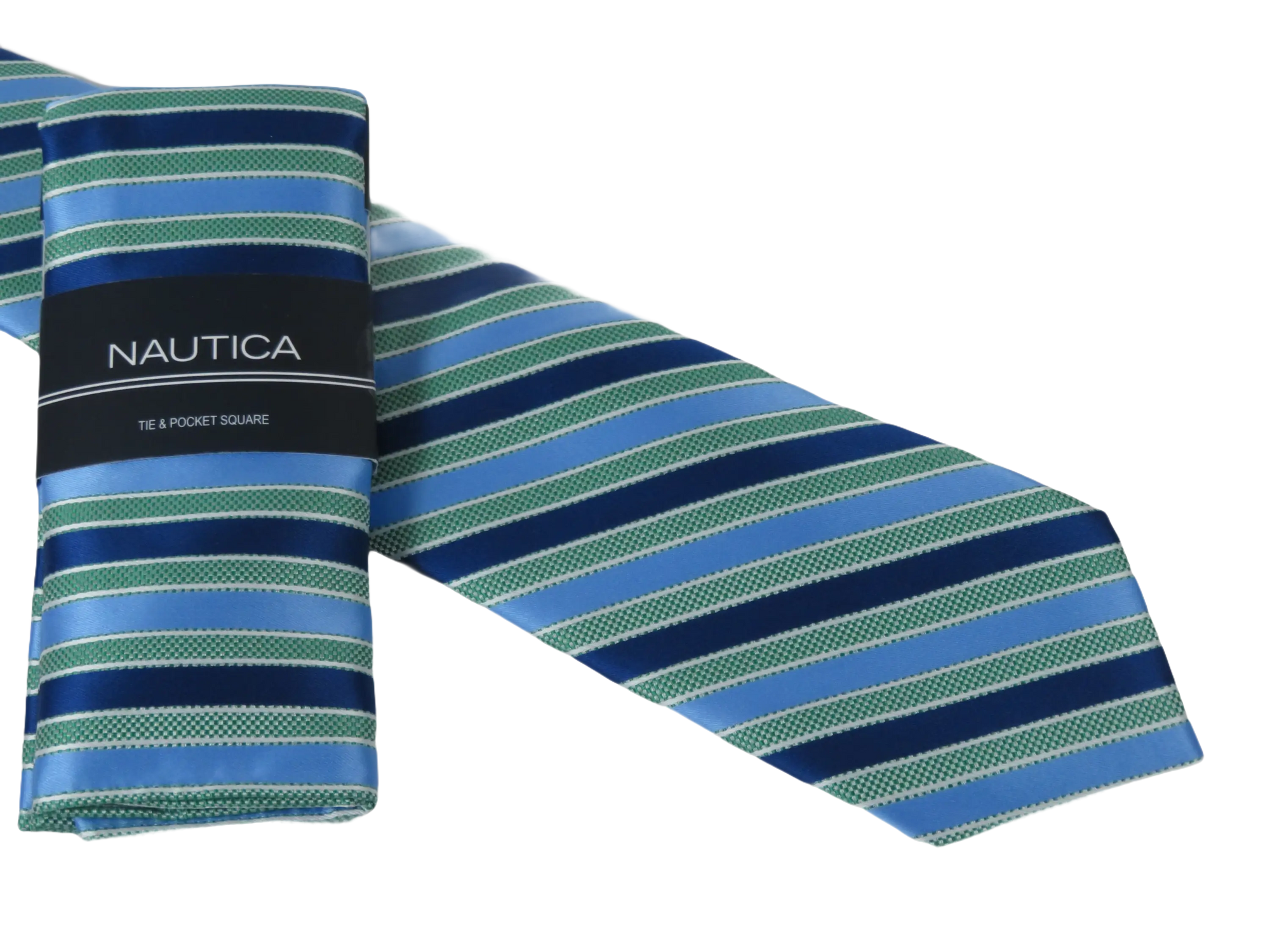 Men's  Nautica Tie and Hankie Set Woven Silky Feel #Nautica-7 Green Blue