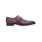 Belvedere Pablo Crocodile and Lizard Single Buckle Monk Strap Shoes Purple