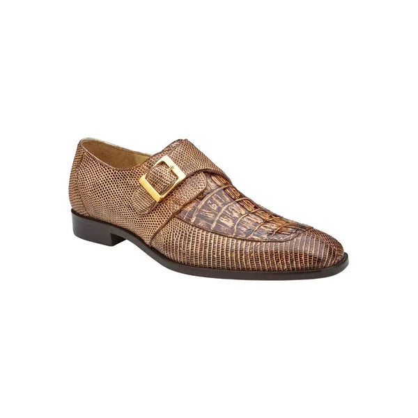Belvedere Pablo Crocodile and Lizard Single Buckle Monk Strap Shoes Expresso