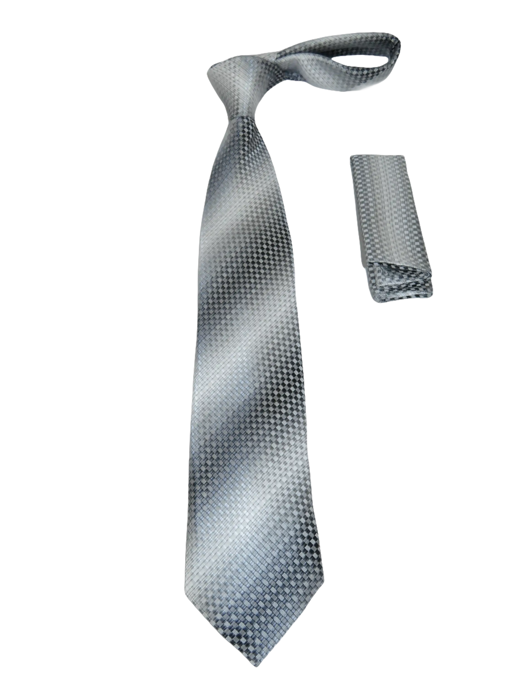 Men's Woven Tie Hankie Set J.Valintin Private Collection R79 White Gray Checker