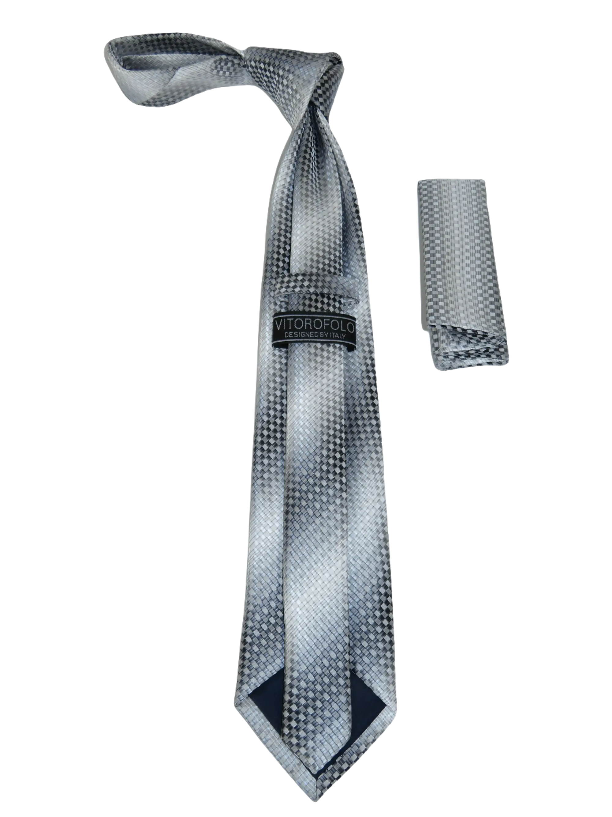 Men's Woven Tie Hankie Set J.Valintin Private Collection R79 White Gray Checker