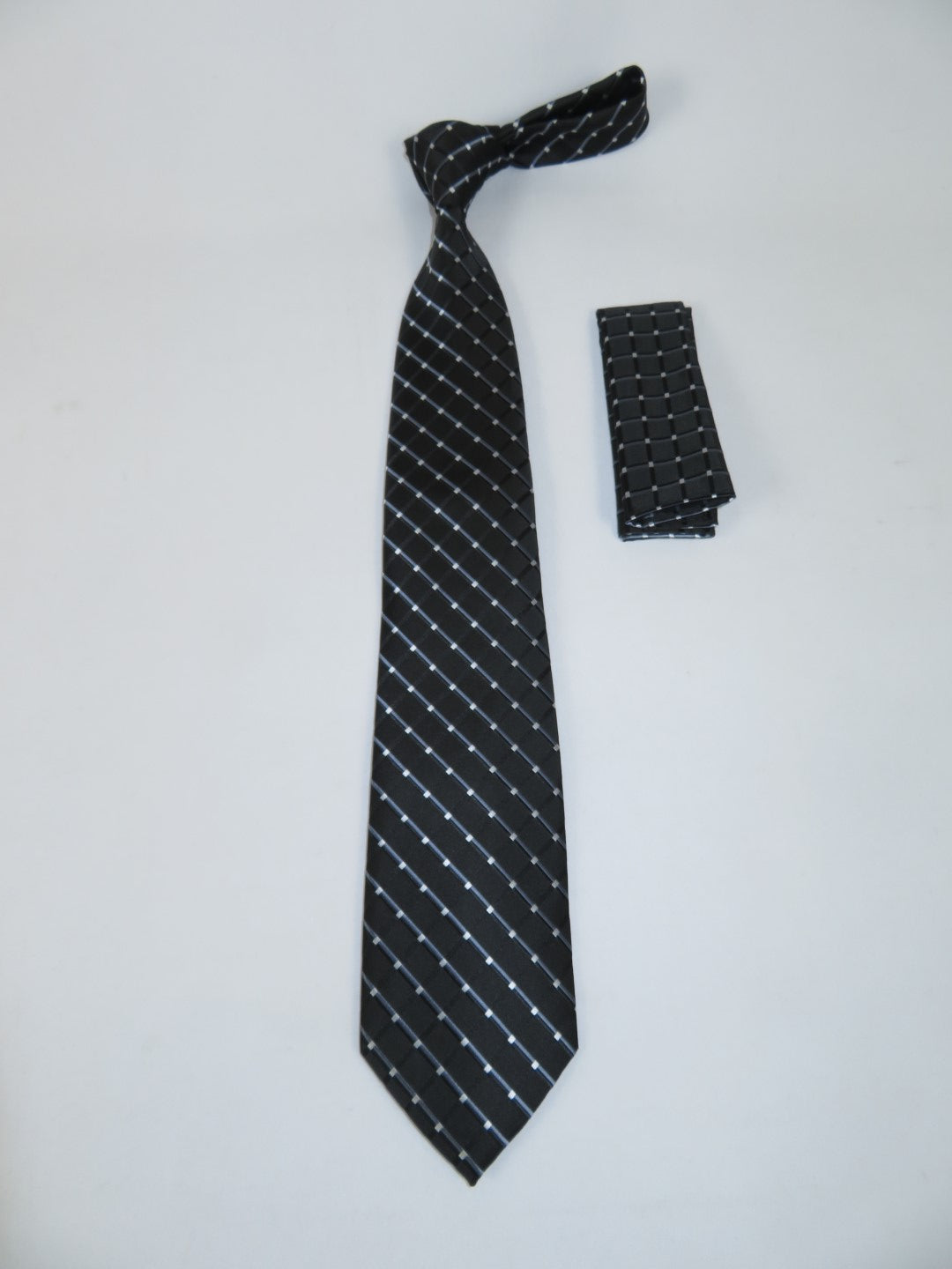 Men's Woven Tie Hankie Set J.Valintin Private Collection R81 Black Gray