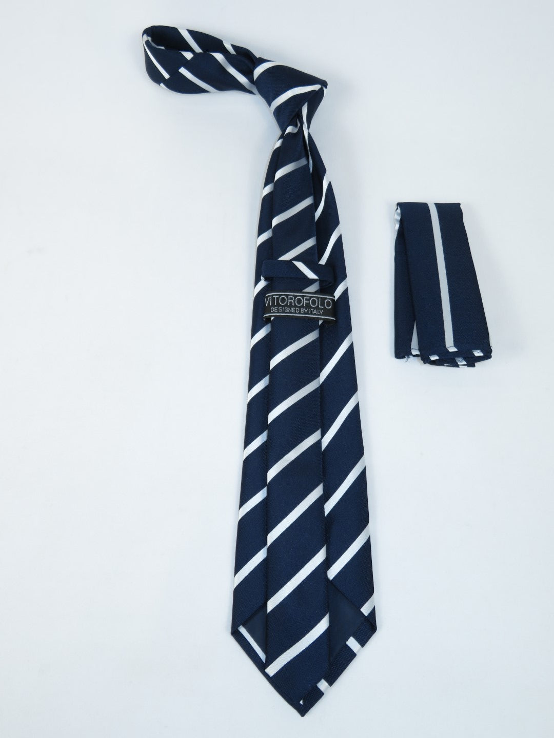 Men's Woven Tie Hankie Set J.Valintin Private Collection R82 Navy White Stripe