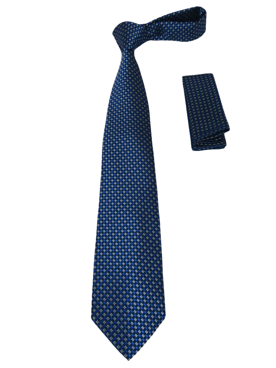 Men's Woven Tie Hankie Set J.Valintin Private Collection R84 Blue Checkers
