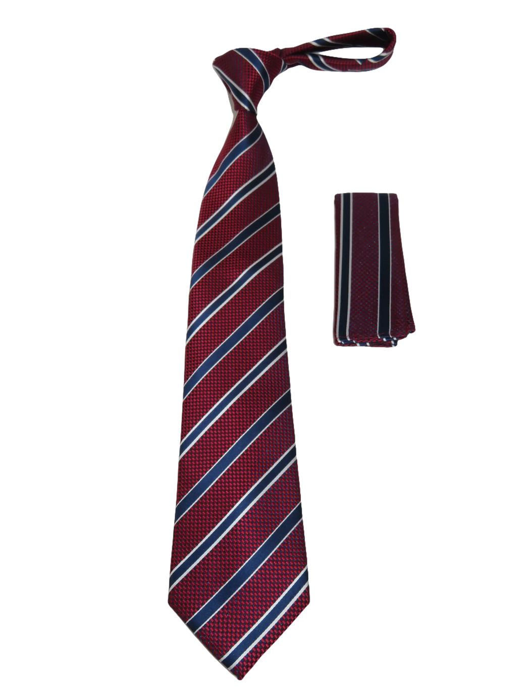 Men's Woven Tie Hankie Set J.Valintin Private Collection R87 Burgundy Stripe