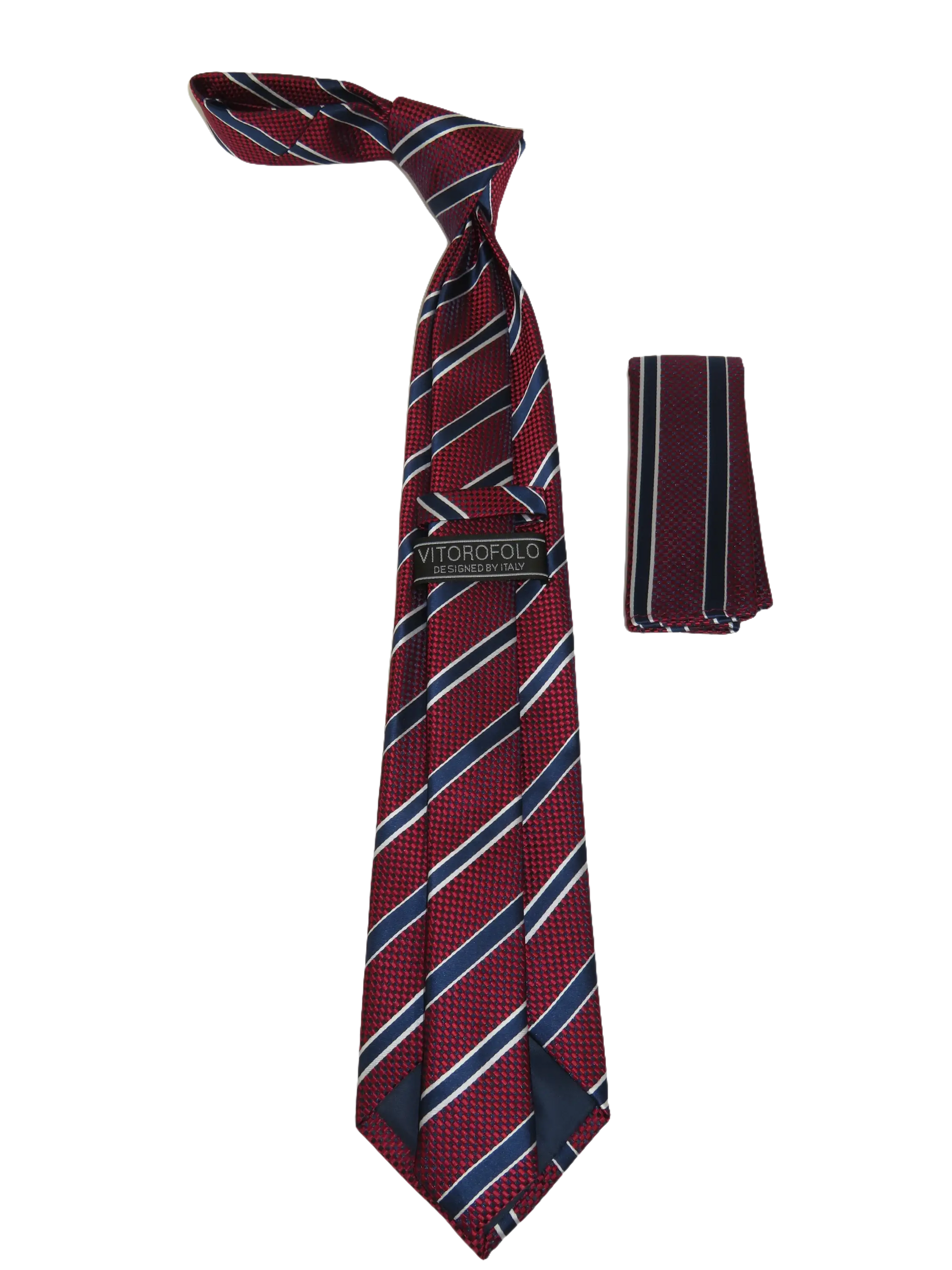 Men's Woven Tie Hankie Set J.Valintin Private Collection R87 Burgundy Stripe