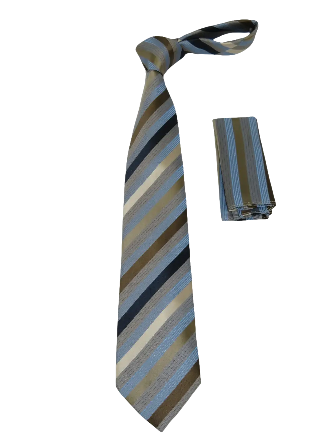 Men's Woven Tie Hankie Set J.Valintin Private Collection R89 Tan Blue Stripe