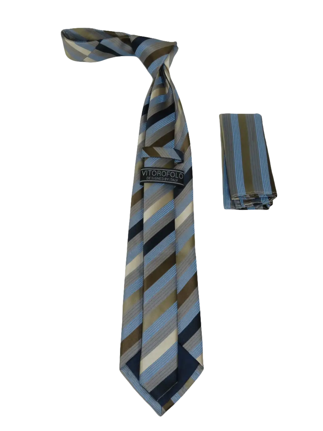 Men's Woven Tie Hankie Set J.Valintin Private Collection R89 Tan Blue Stripe