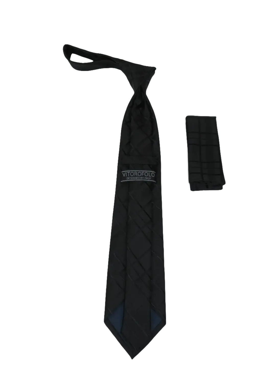Men's Woven Tie Hankie Set J.Valintin Private Collection R92 Black Plaid Shadow