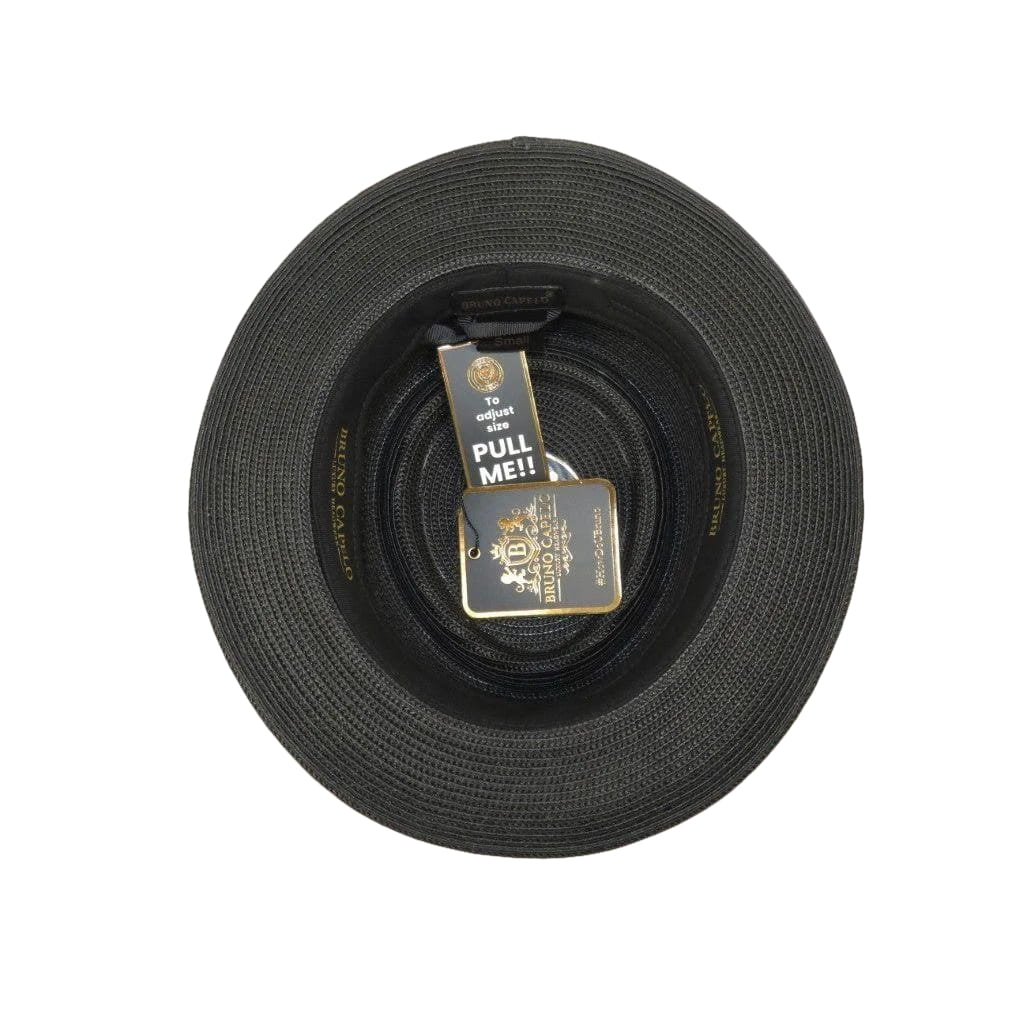 Men's Bruno Capelo RAFAELE Braid Straw Pork Pie Hat Telescope Crown RF-400 Black