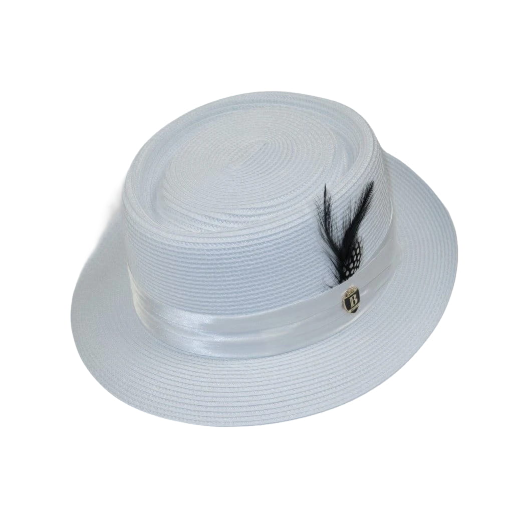 Men's Bruno Capelo RAFAELE Braid Straw Pork Pie Hat Telescope Crown RF-401 White