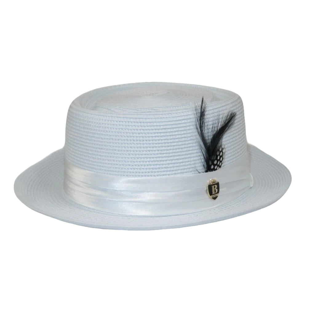 Men's Bruno Capelo RAFAELE Braid Straw Pork Pie Hat Telescope Crown RF-401 White