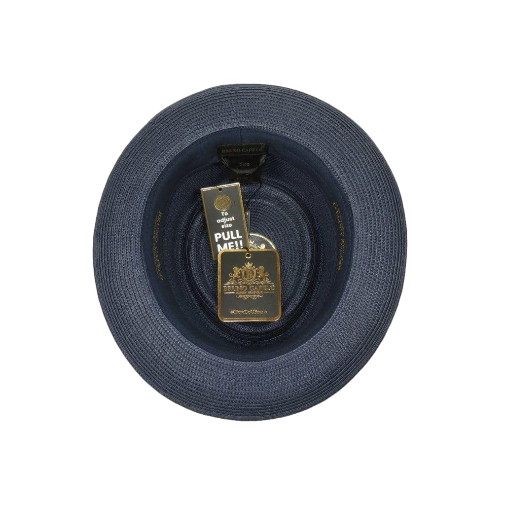 Men's Bruno Capelo RAFAELE Braid Straw Pork Pie Hat Telescope Crown RF-402 Navy