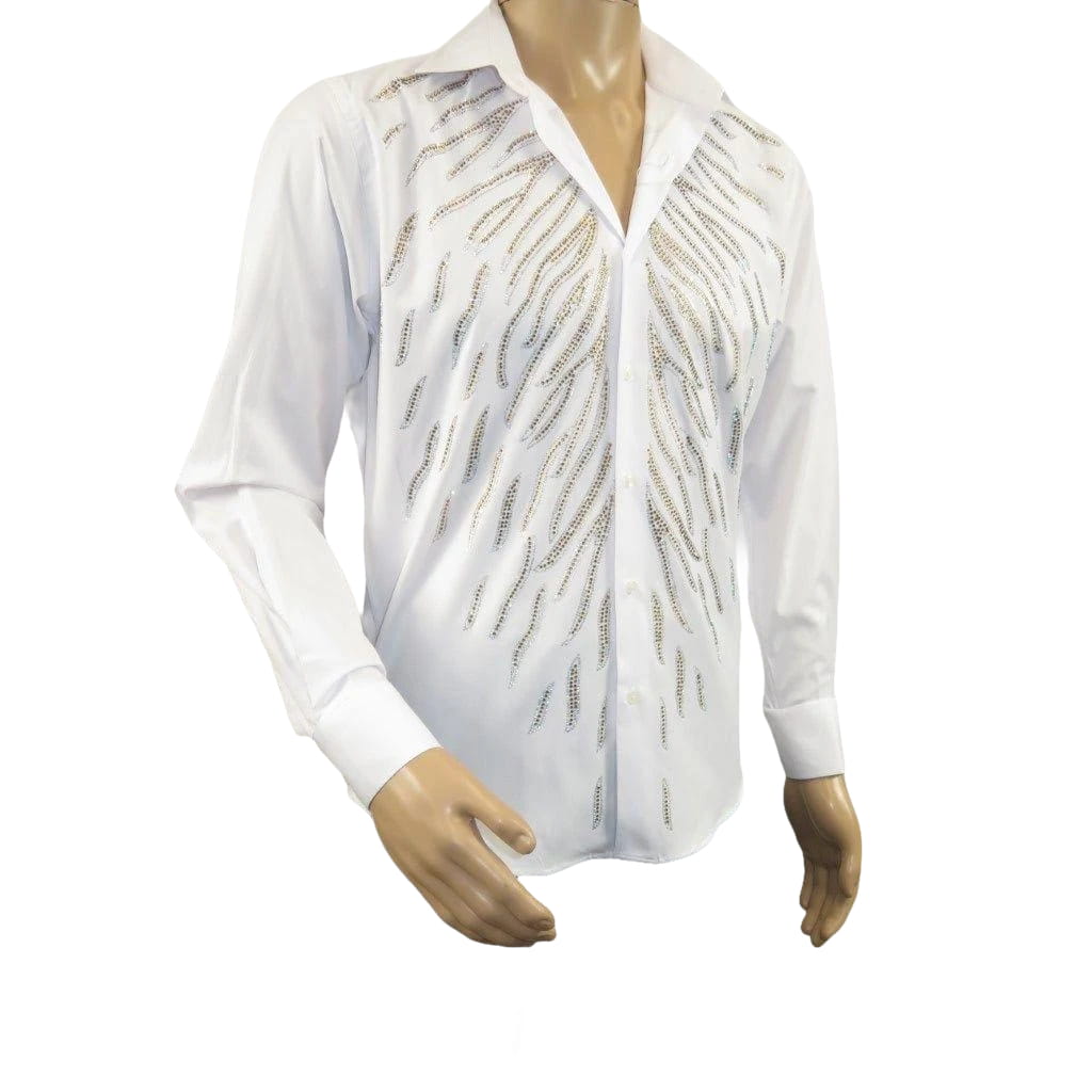 Men CEREMONIA Turkey Shirt 100% Cotton Fancy Rhine Stone #Roma 13 White Slim Fit