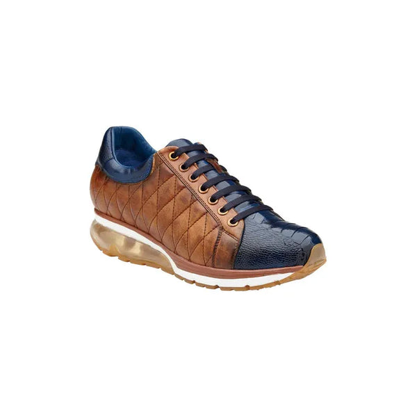 Belvedere Sacco Genuine Ostrich and Soft Italian Calf Leather Sneaker Navy E25