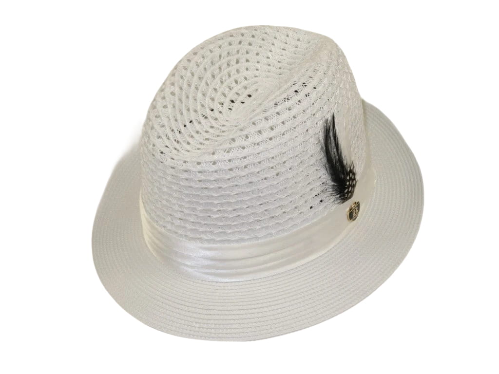 Men's BRUNO CAPELO Stingy Brim Fedora Braid Straw Hat Santa Cruz SC615 White